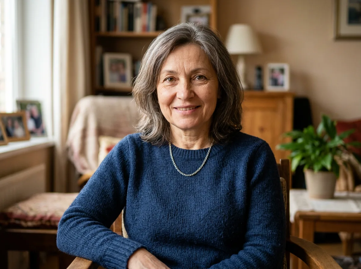 Аватар пациентки Ольга Т., женщина около 52 лет, нейтральный домашний фон